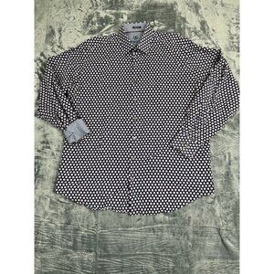 Bugatchi Classic Fit Mens Long Sleeve Shirt Geometric Pattern Navy & Red 2XL